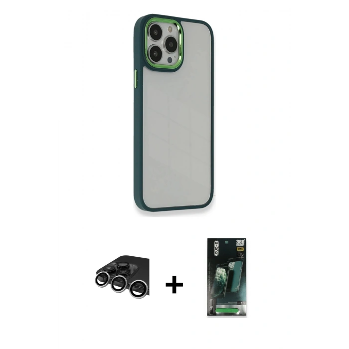 MARSİLYAN™- iPhone 14 Pro Max Kılıf Eksen Doku Prime - Şeffaf 360 Full Body Arka Koruyucu + Gümüş Raze Metal Kamera Lens