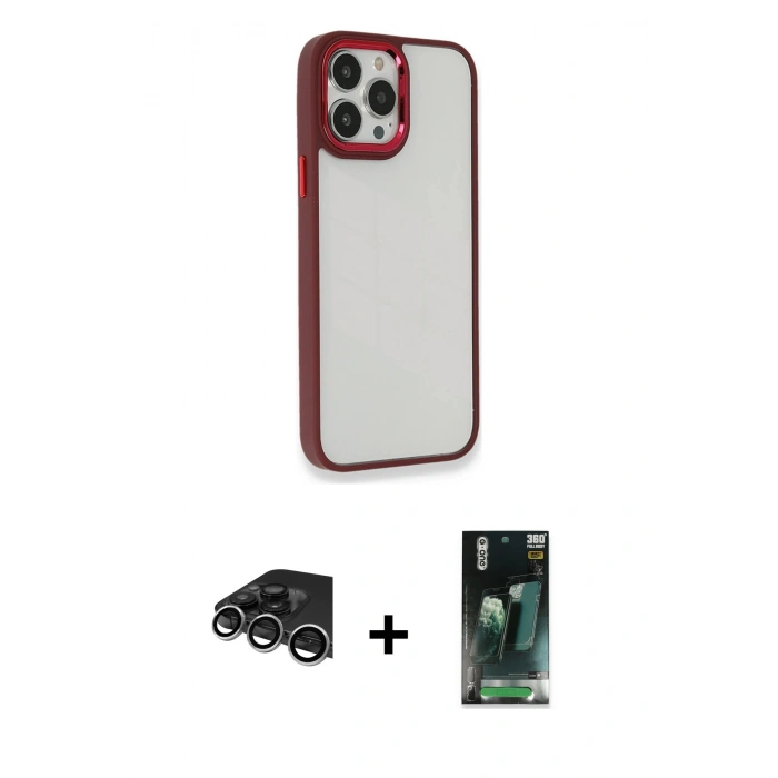 MARSİLYAN™- iPhone 14 Pro Max Kılıf Eksen Doku Prime - Şeffaf 360 Full Body Arka Koruyucu + Gümüş Raze Metal Kamera Lens