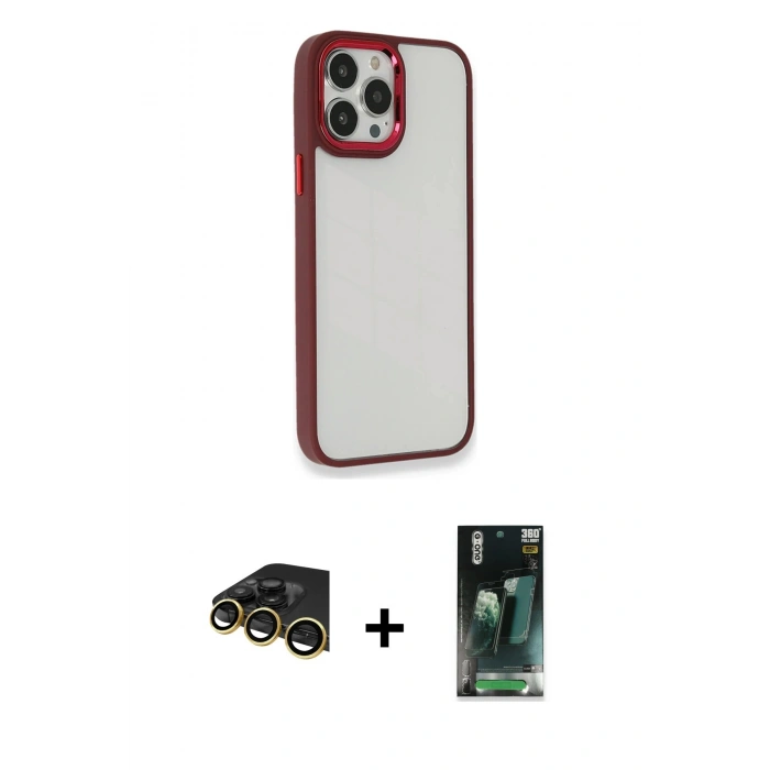 MARSİLYAN™- iPhone 14 Pro Max Kılıf Eksen Doku Prime - Şeffaf 360 Full Body Arka Koruyucu + Raze Metal Kamera Lens - GD