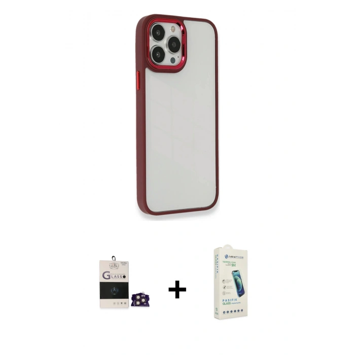 MARSİLYAN™- iPhone 14 Pro Max Kılıf Eksen Doku Prime - Şeffaf Pasifik Cam Ekran Koruyucu + Bilvis Titan Kamera Lens - GD