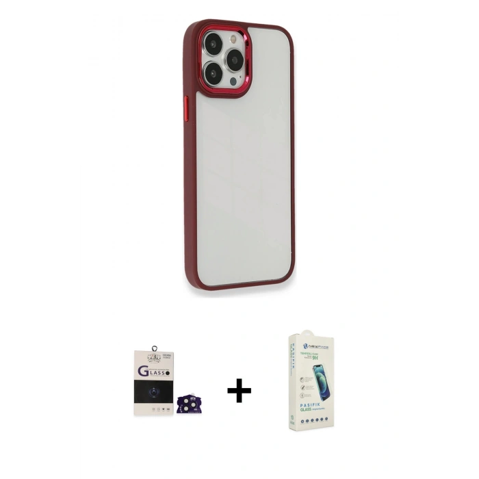 MARSİLYAN™- iPhone 14 Pro Max Kılıf Eksen Doku Prime - Şeffaf Pasifik Cam Ekran Koruyucu + Bilvis Titan Kamera Lens - DNMR