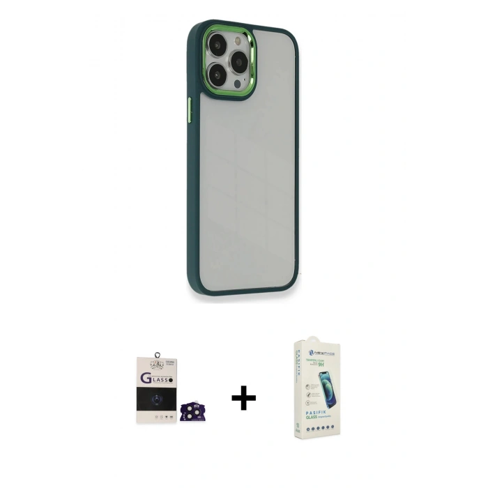 MARSİLYAN™- iPhone 14 Pro Max Kılıf Eksen Doku Prime - Şeffaf Pasifik Cam Ekran Koruyucu + Bilvis Titan Kamera Lens - DNMR