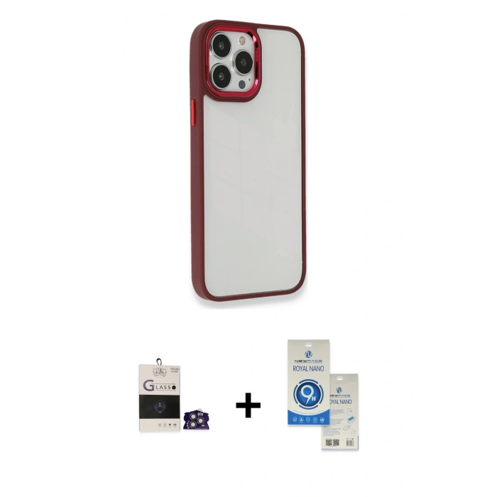 MARSİLYAN™- iPhone 14 Pro Max Kılıf Eksen Doku Prime - Şeffaf Royal Nano Ekran Koruyucu + Gümüş Bilvis Titan Kamera Lens