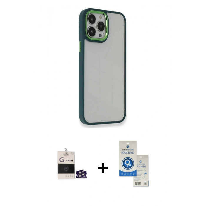 MARSİLYAN™- iPhone 14 Pro Max Kılıf Eksen Doku Prime - Şeffaf Royal Nano Ekran Koruyucu + Gümüş Bilvis Titan Kamera Lens
