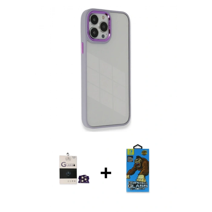 MARSİLYAN™- iPhone 14 Pro Max Kılıf Eksen Doku Prime - Siyah 18D Cam Ekran Koruyucu + Bilvis Titan Kamera Lens - GD