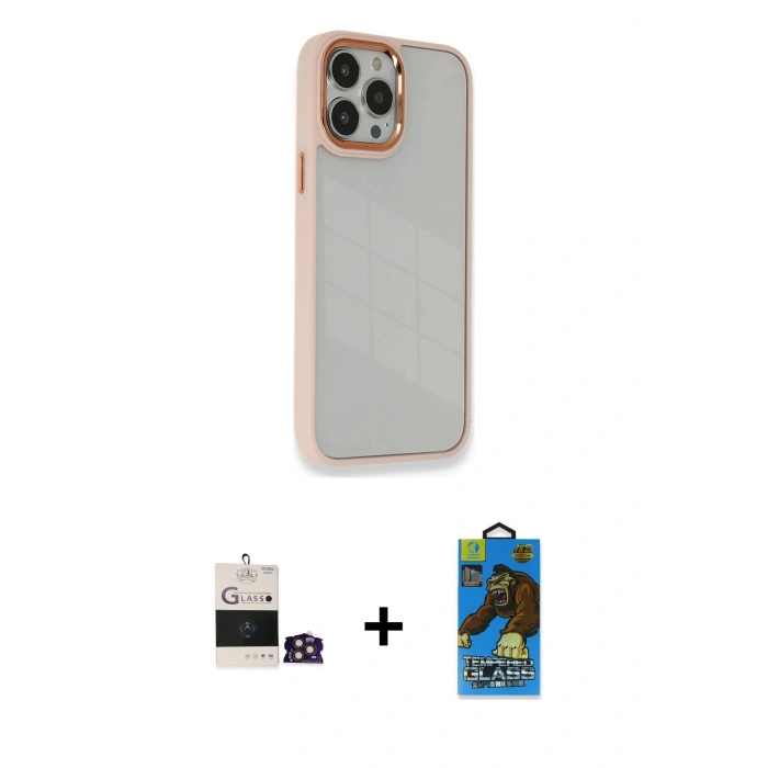 MARSİLYAN™- iPhone 14 Pro Max Kılıf Eksen Doku Prime - Siyah 18D Cam Ekran Koruyucu + Bilvis Titan Kamera Lens - GD