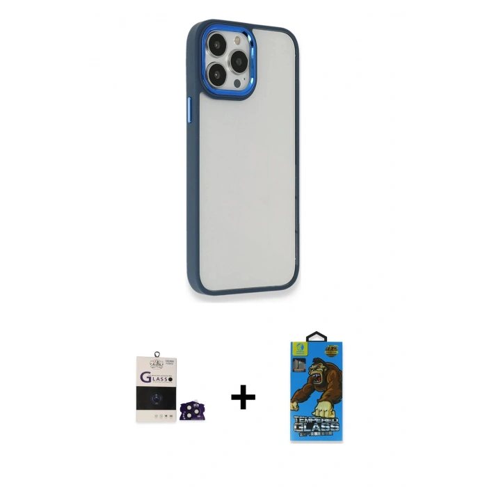 MARSİLYAN™- iPhone 14 Pro Max Kılıf Eksen Doku Prime - Siyah 18D Cam Ekran Koruyucu + Bilvis Titan Kamera Lens - DNMR