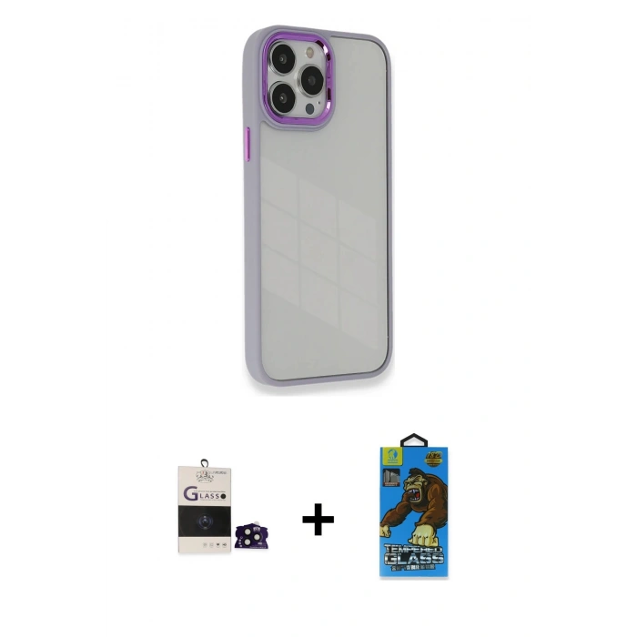 MARSİLYAN™- iPhone 14 Pro Max Kılıf Eksen Doku Prime - Siyah 18D Cam Ekran Koruyucu + Siyah Bilvis Titan Kamera Lens