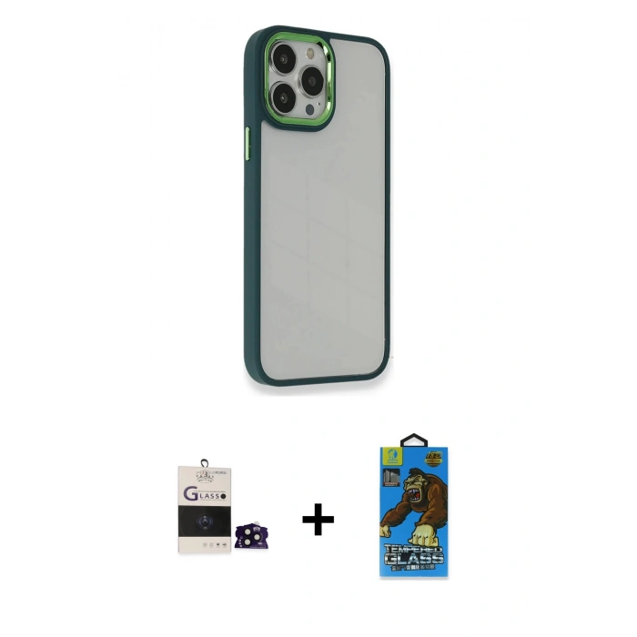 MARSİLYAN™- iPhone 14 Pro Max Kılıf Eksen Doku Prime - Siyah 18D Cam Ekran Koruyucu + Siyah Bilvis Titan Kamera Lens