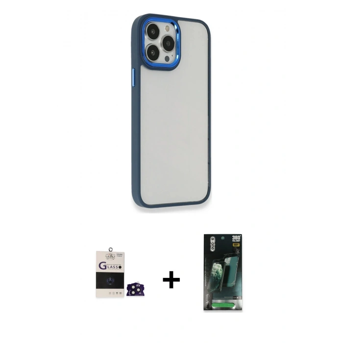 MARSİLYAN™- iPhone 14 Pro Max Kılıf Eksen Doku Prime - Siyah 360 Mat Full Body Arka Koruyucu + Bilvis Titan Kamera Lens - DNMR