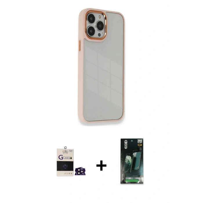 MARSİLYAN™- iPhone 14 Pro Max Kılıf Eksen Doku Prime - Siyah 360 Mat Full Body Arka Koruyucu + Bilvis Titan Kamera Lens - DNMR