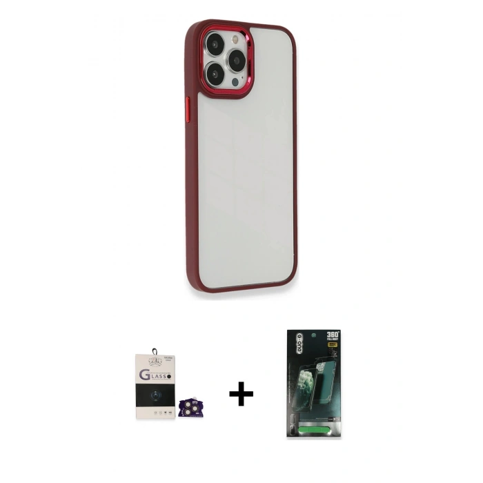 MARSİLYAN™- iPhone 14 Pro Max Kılıf Eksen Doku Prime - Siyah 360 Mat Full Body Arka Koruyucu + Bilvis Titan Kamera Lens - GD