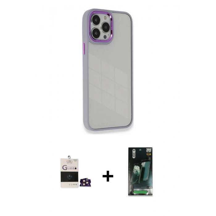 MARSİLYAN™- iPhone 14 Pro Max Kılıf Eksen Doku Prime - Siyah 360 Mat Full Body Arka Koruyucu + Bilvis Titan Kamera Lens - GD
