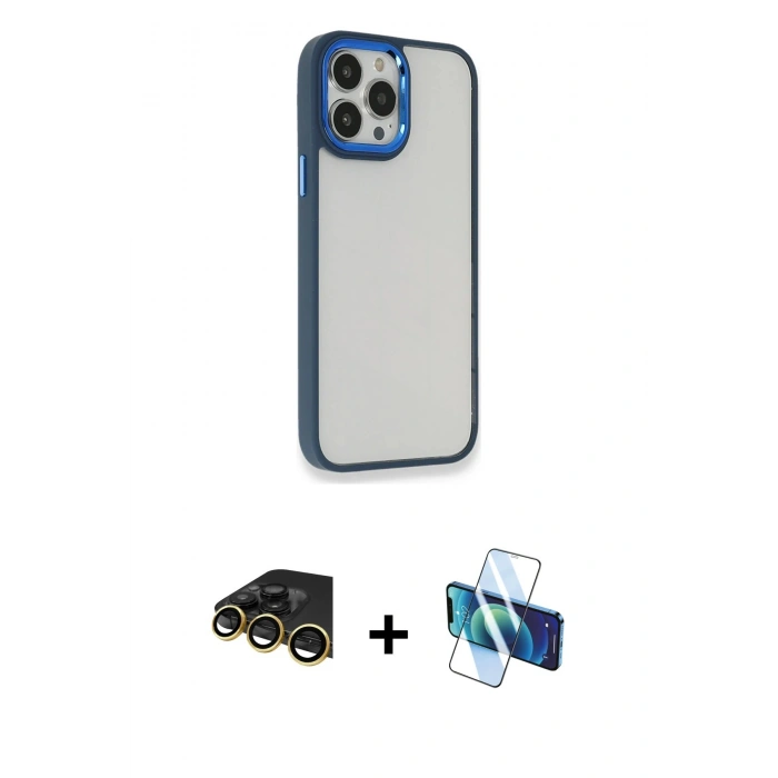 MARSİLYAN™- iPhone 14 Pro Max Kılıf Eksen Doku Prime - Siyah 3D Antistatik Cam Ekran Koruyucu + Raze Metal Kamera Lens - GD