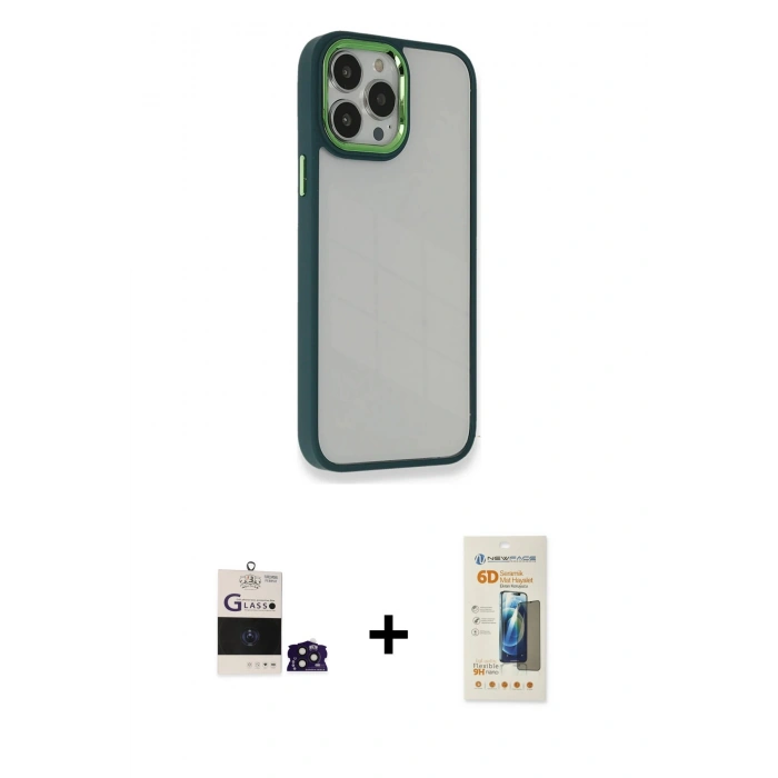 MARSİLYAN™- iPhone 14 Pro Max Kılıf Eksen Doku Prime - Siyah 6D Mat Seramik Hayalet Nano Ekran Koruyucu + Bilvis Titan Kamera Lens - DNMR
