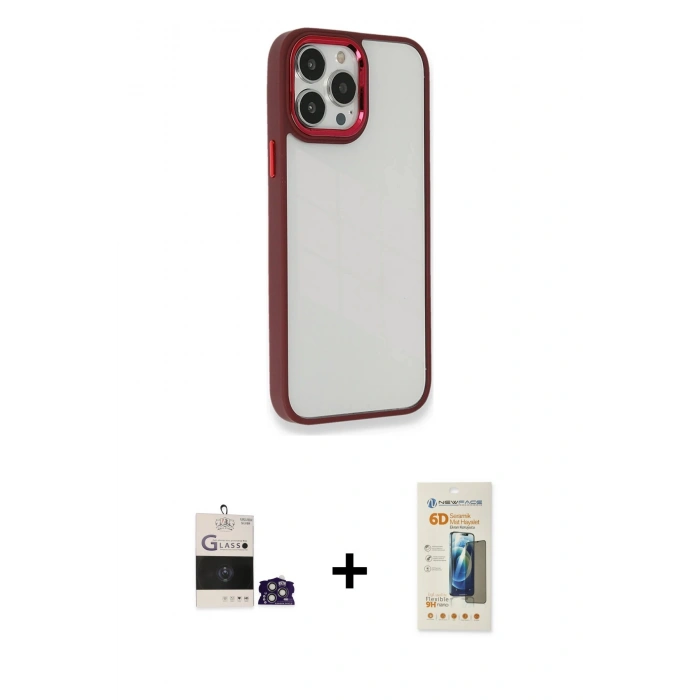 MARSİLYAN™- iPhone 14 Pro Max Kılıf Eksen Doku Prime - Siyah 6D Mat Seramik Hayalet Nano Ekran Koruyucu + Bilvis Titan Kamera Lens - GS