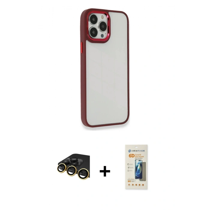 MARSİLYAN™- iPhone 14 Pro Max Kılıf Eksen Doku Prime - Siyah 6D Mat Seramik Hayalet Nano Ekran Koruyucu + Raze Metal Kamera Lens - GD