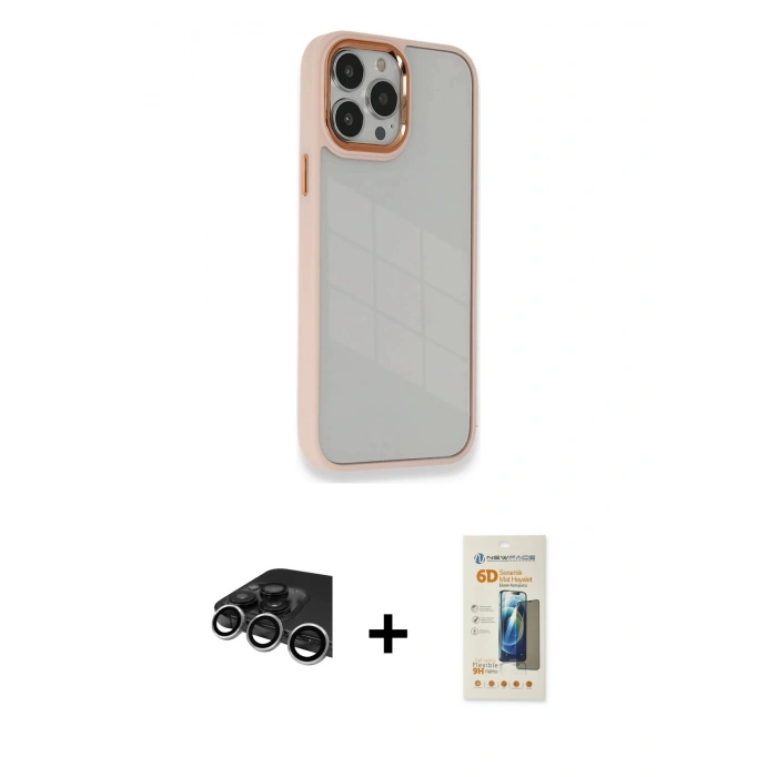MARSİLYAN™- iPhone 14 Pro Max Kılıf Eksen Doku Prime - Siyah 6D Mat Seramik Hayalet Nano Ekran Koruyucu + Raze Metal Kamera Lens - GS