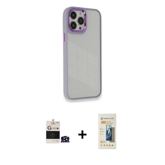MARSİLYAN™- iPhone 14 Pro Max Kılıf Eksen Doku Prime - Siyah 6D Mat Seramik Hayalet Nano Ekran Koruyucu + Bilvis Titan Kamera Lens - DNMR