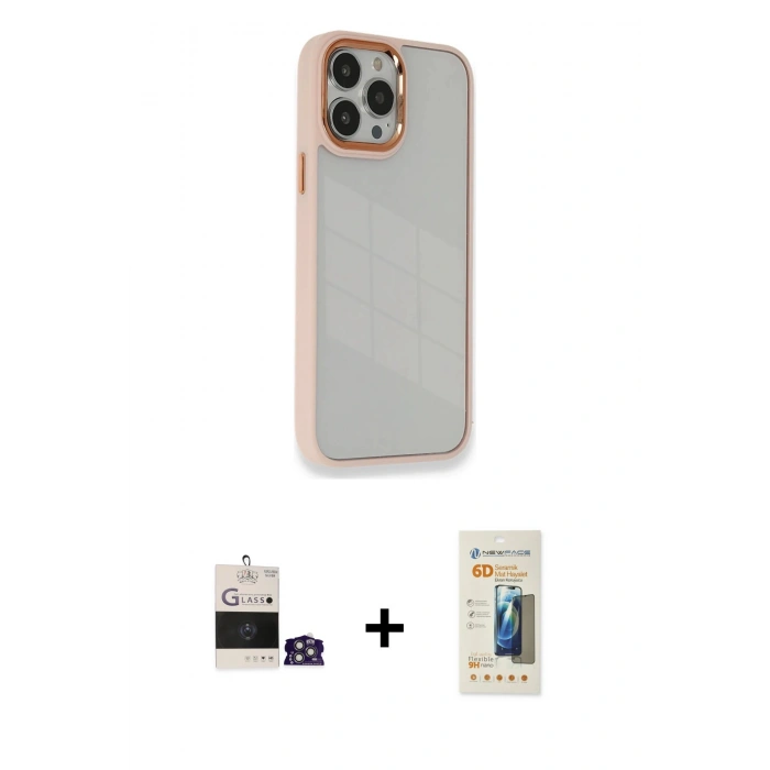 MARSİLYAN™- iPhone 14 Pro Max Kılıf Eksen Doku Prime - Siyah 6D Mat Seramik Hayalet Nano Ekran Koruyucu + Bilvis Titan Kamera Lens - GS