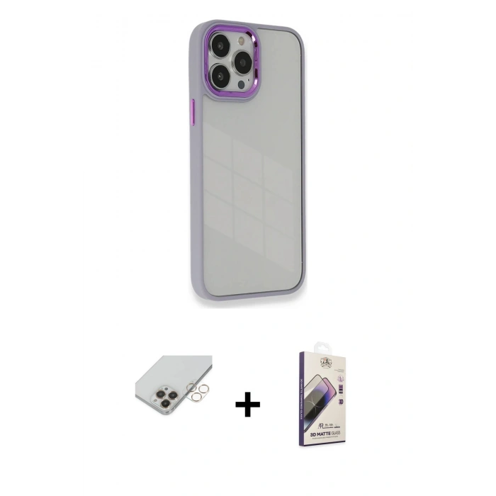 MARSİLYAN™- iPhone 14 Pro Max Kılıf Eksen Doku Prime - Siyah Bilvis 3D Mat Cam Ekran Koruyucu + Band Metal Kamera Lens - GD