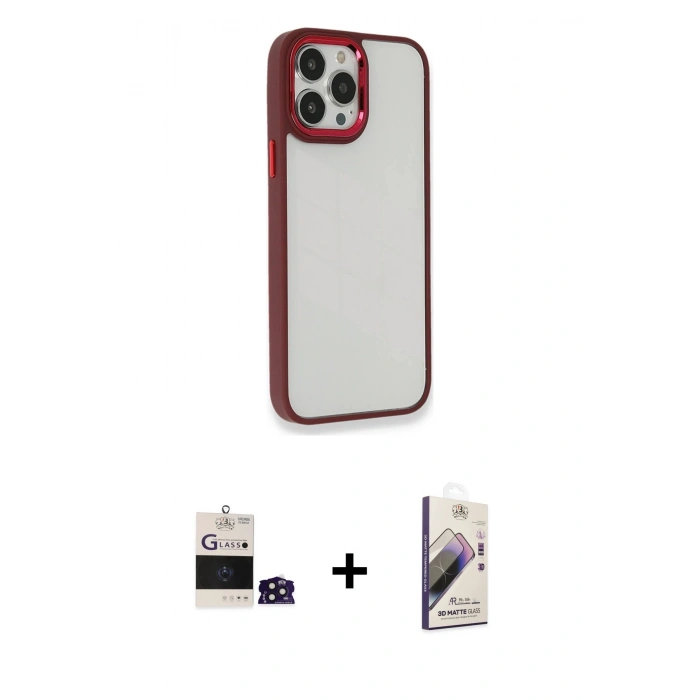 MARSİLYAN™- iPhone 14 Pro Max Kılıf Eksen Doku Prime - Siyah Bilvis 3D Mat Cam Ekran Koruyucu + Derin Mor Bilvis Titan Kamera Lens