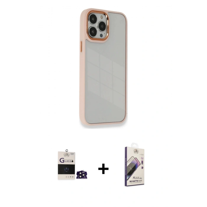 MARSİLYAN™- iPhone 14 Pro Max Kılıf Eksen Doku Prime - Siyah Bilvis 3D Mat Cam Ekran Koruyucu + Derin Mor Bilvis Titan Kamera Lens