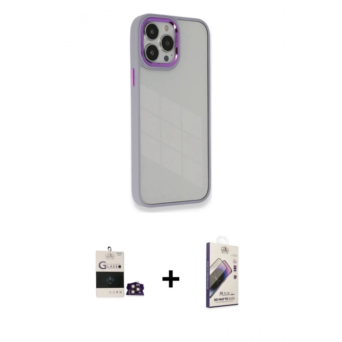 MARSİLYAN™- iPhone 14 Pro Max Kılıf Eksen Doku Prime - Siyah Bilvis 3D Mat Cam Ekran Koruyucu + Bilvis Titan Kamera Lens - GD