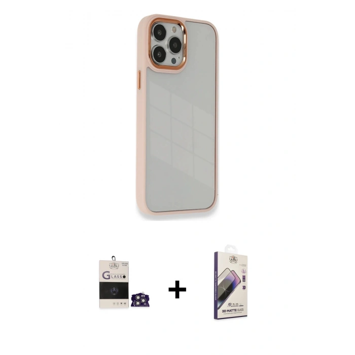 MARSİLYAN™- iPhone 14 Pro Max Kılıf Eksen Doku Prime - Siyah Bilvis 3D Mat Cam Ekran Koruyucu + Gümüş Bilvis Titan Kamera Lens
