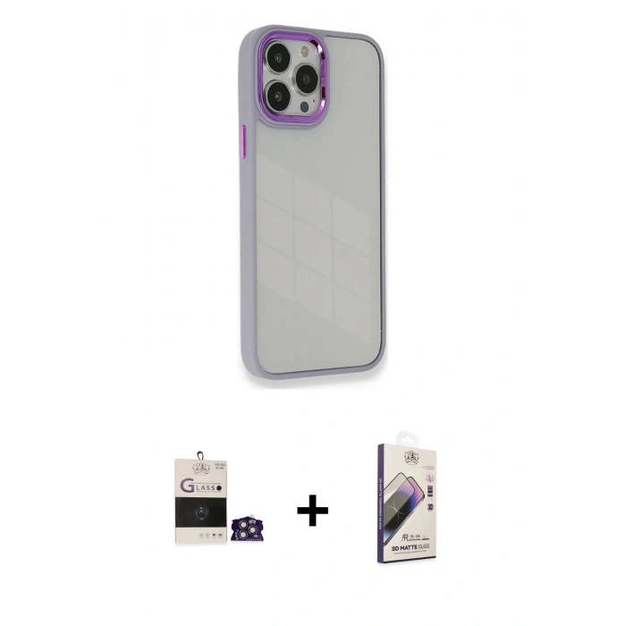 MARSİLYAN™- iPhone 14 Pro Max Kılıf Eksen Doku Prime - Siyah Bilvis 3D Mat Cam Ekran Koruyucu + Gümüş Bilvis Titan Kamera Lens