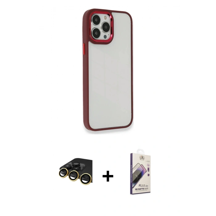 MARSİLYAN™- iPhone 14 Pro Max Kılıf Eksen Doku Prime - Siyah Bilvis 3D Mat Cam Ekran Koruyucu + Raze Metal Kamera Lens - GD