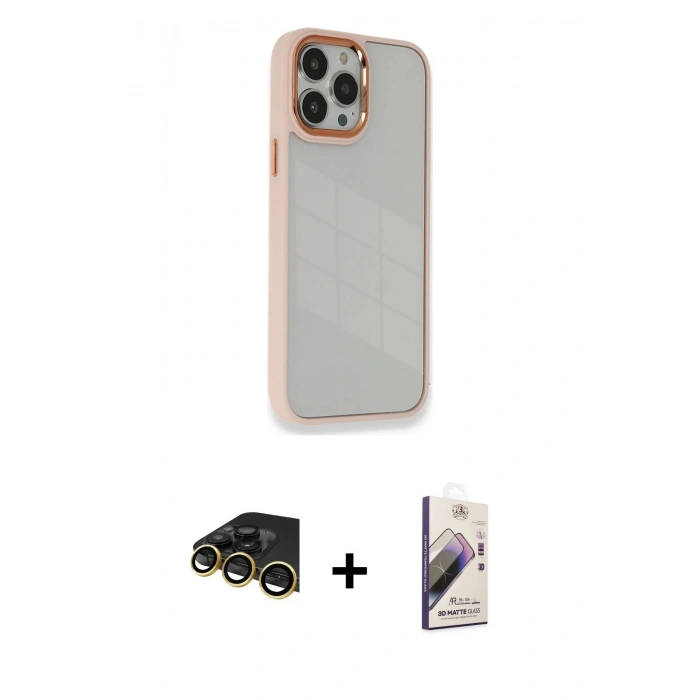 MARSİLYAN™- iPhone 14 Pro Max Kılıf Eksen Doku Prime - Siyah Bilvis 3D Mat Cam Ekran Koruyucu + Raze Metal Kamera Lens - GD