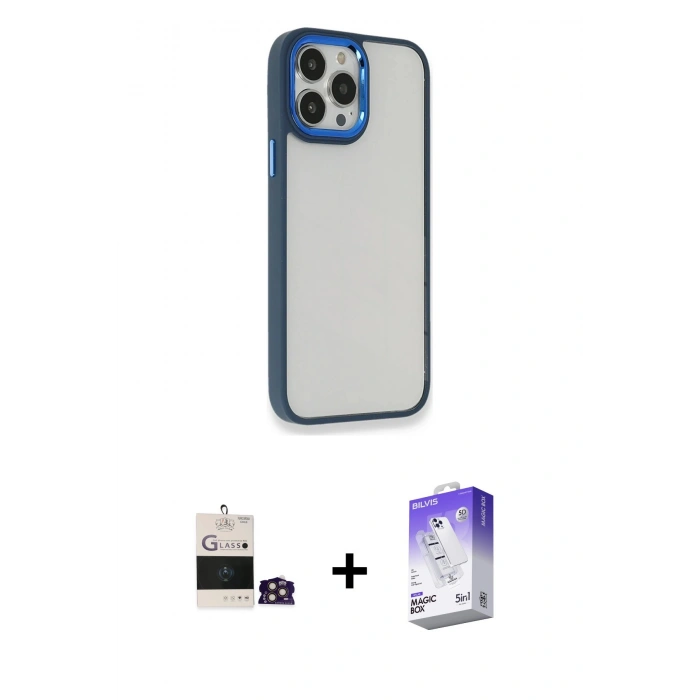 MARSİLYAN™- iPhone 14 Pro Max Kılıf Eksen Doku Prime - Siyah Bilvis 5in1 3D Magic Cam Ekran Koruyucu + Bilvis Titan Kamera Lens - GD