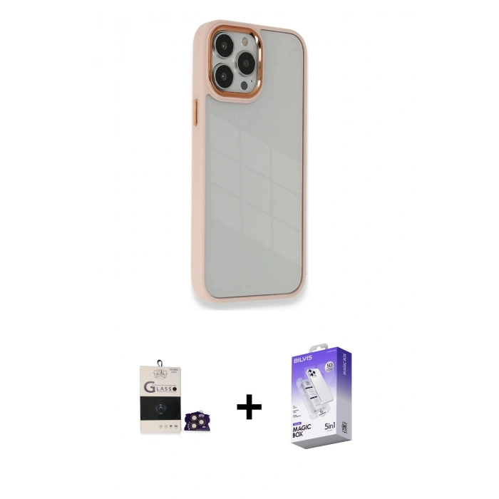 MARSİLYAN™- iPhone 14 Pro Max Kılıf Eksen Doku Prime - Siyah Bilvis 5in1 3D Magic Cam Ekran Koruyucu + Bilvis Titan Kamera Lens - GD