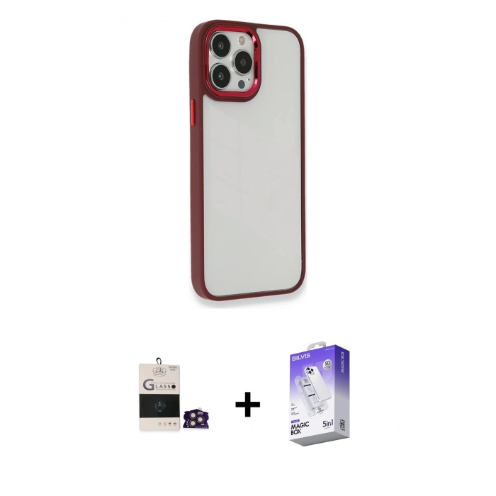 MARSİLYAN™- iPhone 14 Pro Max Kılıf Eksen Doku Prime - Siyah Bilvis 5in1 3D Magic Cam Ekran Koruyucu + Bilvis Titan Kamera Lens - GD