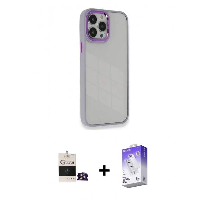 MARSİLYAN™- iPhone 14 Pro Max Kılıf Eksen Doku Prime - Siyah Bilvis 5in1 3D Magic Cam Ekran Koruyucu + Bilvis Titan Kamera Lens - GD