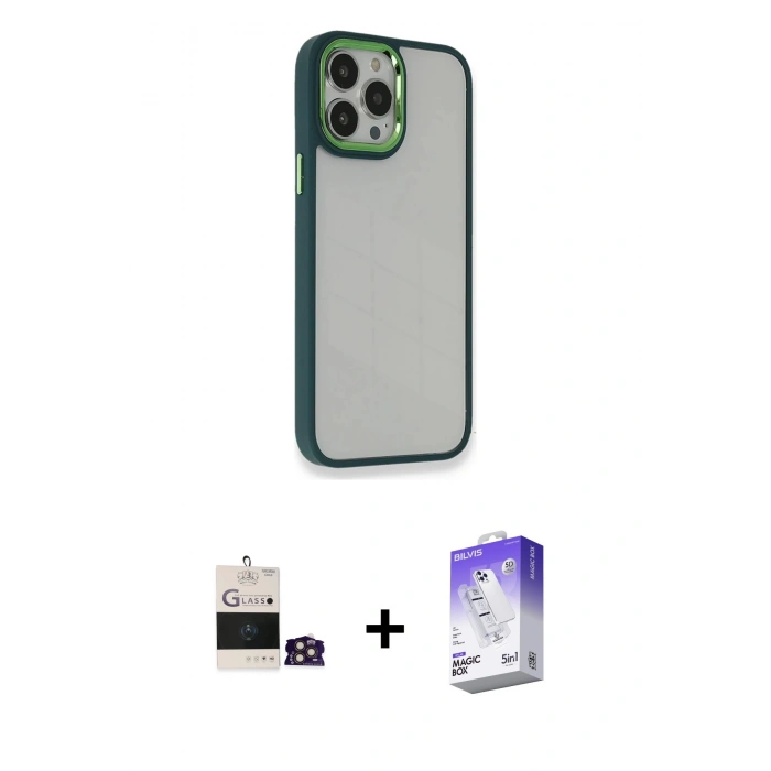 MARSİLYAN™- iPhone 14 Pro Max Kılıf Eksen Doku Prime - Siyah Bilvis 5in1 3D Magic Cam Ekran Koruyucu + Bilvis Titan Kamera Lens - GD