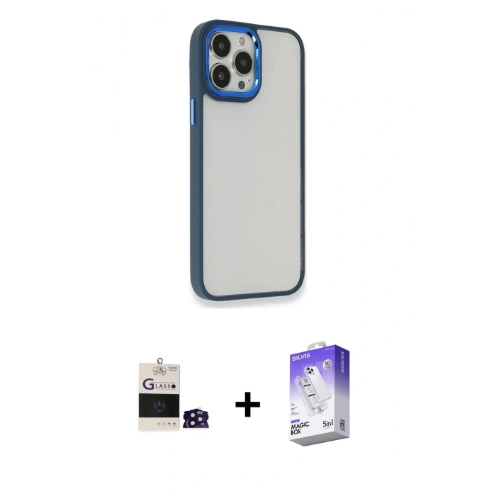 MARSİLYAN™- iPhone 14 Pro Max Kılıf Eksen Doku Prime - Siyah Bilvis 5in1 3D Magic Cam Ekran Koruyucu + Bilvis Titan Kamera Lens - DNMR