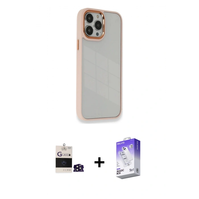 MARSİLYAN™- iPhone 14 Pro Max Kılıf Eksen Doku Prime - Siyah Bilvis 5in1 3D Magic Cam Ekran Koruyucu + Bilvis Titan Kamera Lens - DNMR