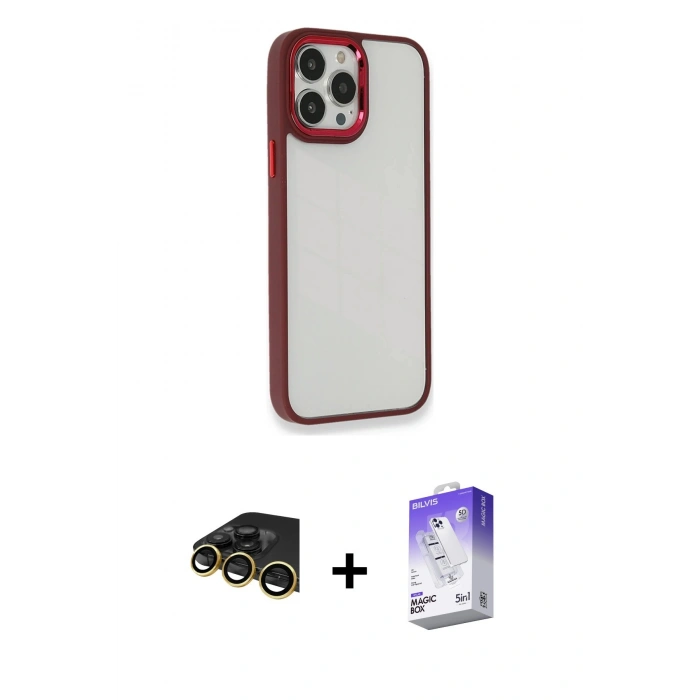 MARSİLYAN™- iPhone 14 Pro Max Kılıf Eksen Doku Prime - Siyah Bilvis 5in1 3D Magic Cam Ekran Koruyucu + Raze Metal Kamera Lens - GD