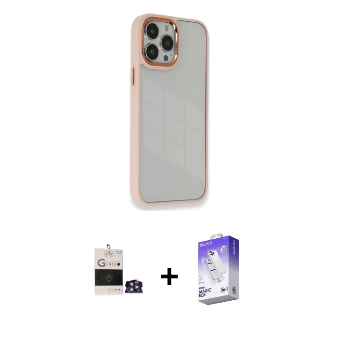 MARSİLYAN™- iPhone 14 Pro Max Kılıf Eksen Doku Prime - Siyah Bilvis 5in1 3D Magic Cam Ekran Koruyucu + Bilvis Titan Kamera Lens - GS