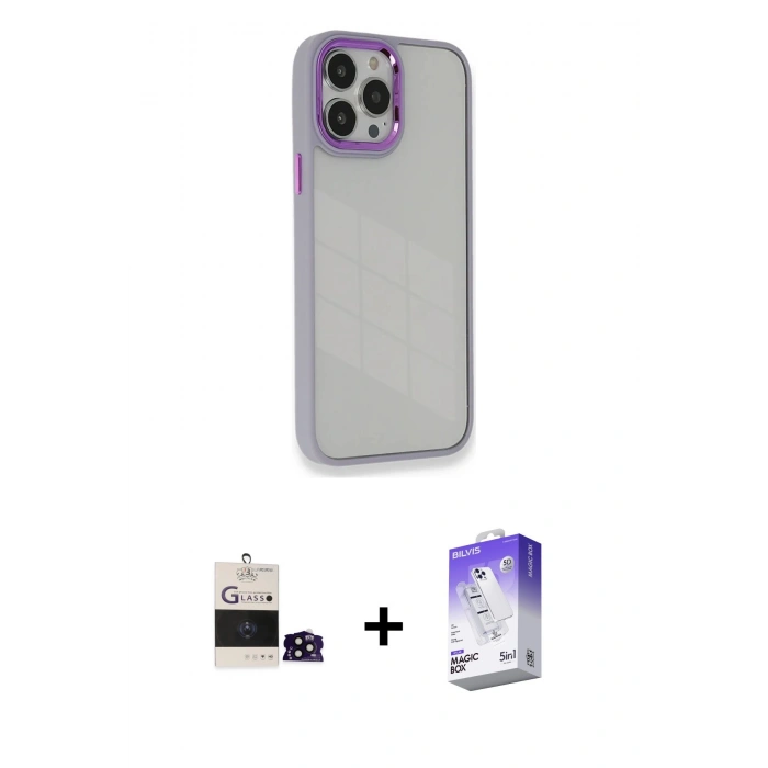 MARSİLYAN™- iPhone 14 Pro Max Kılıf Eksen Doku Prime - Siyah Bilvis 5in1 3D Magic Cam Ekran Koruyucu + Bilvis Titan Kamera Lens - SH