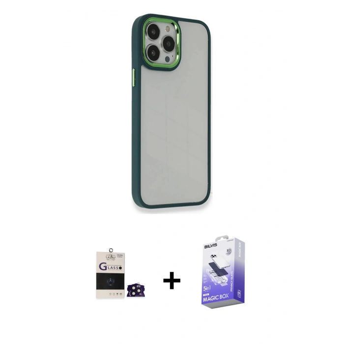 MARSİLYAN™- iPhone 14 Pro Max Kılıf Eksen Doku Prime - Siyah Bilvis 5in1 5D Magic Hayalet Cam Ekran Koruyucu + Bilvis Titan Kamera Lens - DNMR