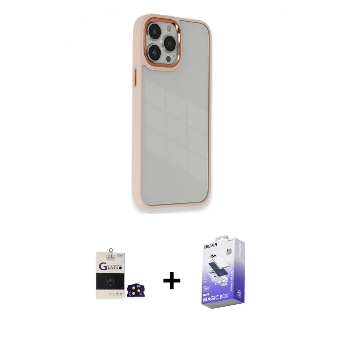 MARSİLYAN™- iPhone 14 Pro Max Kılıf Eksen Doku Prime - Siyah Bilvis 5in1 5D Magic Hayalet Cam Ekran Koruyucu + Bilvis Titan Kamera Lens - DNMR