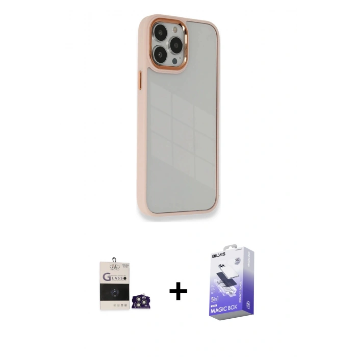 MARSİLYAN™- iPhone 14 Pro Max Kılıf Eksen Doku Prime - Siyah Bilvis 5in1 5D Magic Hayalet Cam Ekran Koruyucu + Bilvis Titan Kamera Lens - GS