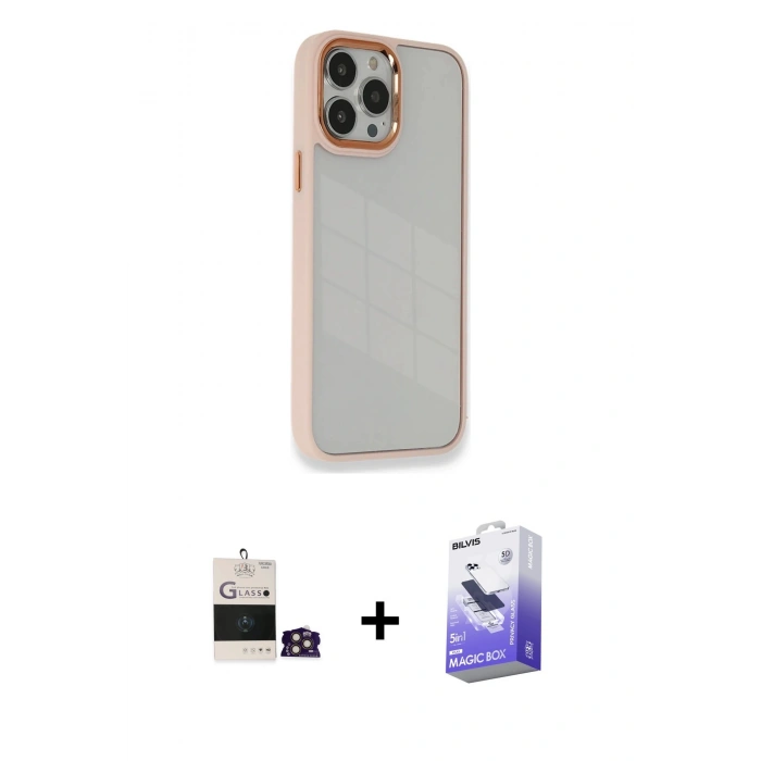 MARSİLYAN™- iPhone 14 Pro Max Kılıf Eksen Doku Prime - Siyah Bilvis 5in1 5D Magic Hayalet Cam Ekran Koruyucu + Bilvis Titan Kamera Lens - GD