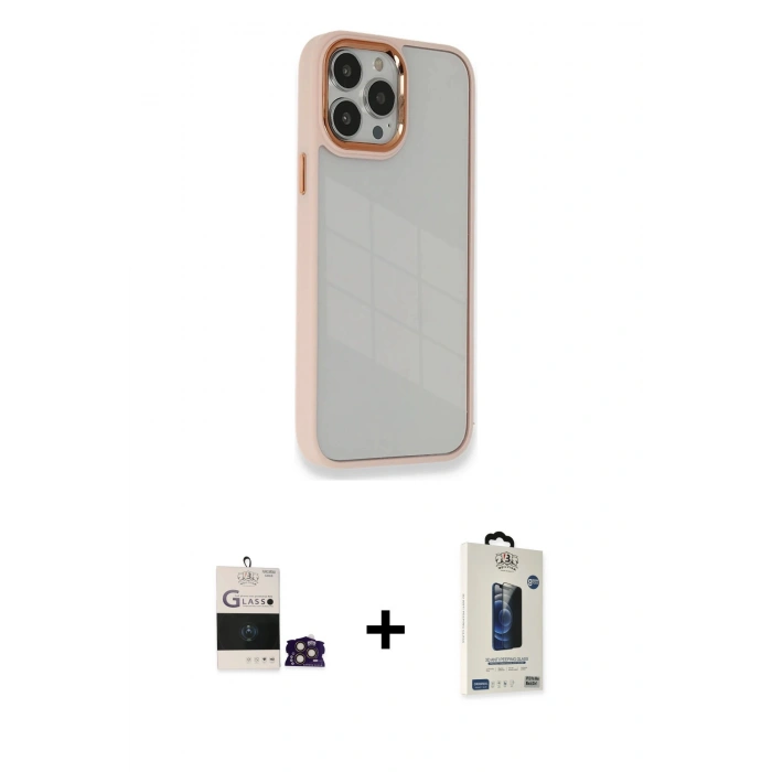 MARSİLYAN™- iPhone 14 Pro Max Kılıf Eksen Doku Prime - Siyah Bilvis Hayalet Cam Ekran Koruyucu + Bilvis Titan Kamera Lens - GD