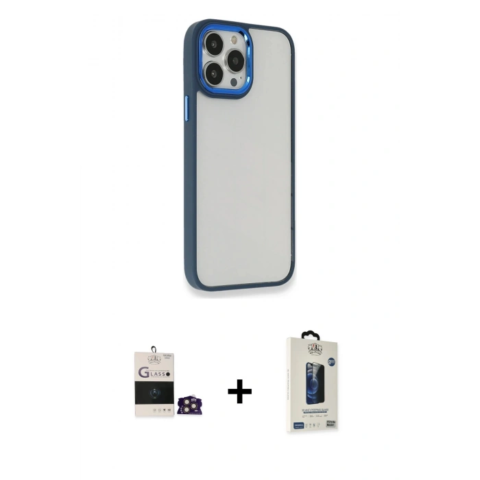 MARSİLYAN™- iPhone 14 Pro Max Kılıf Eksen Doku Prime - Siyah Bilvis Hayalet Cam Ekran Koruyucu + Bilvis Titan Kamera Lens - GD
