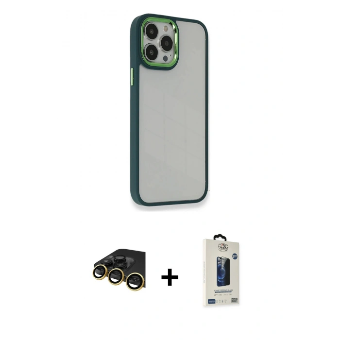 MARSİLYAN™- iPhone 14 Pro Max Kılıf Eksen Doku Prime - Siyah Bilvis Hayalet Cam Ekran Koruyucu + Raze Metal Kamera Lens - GD