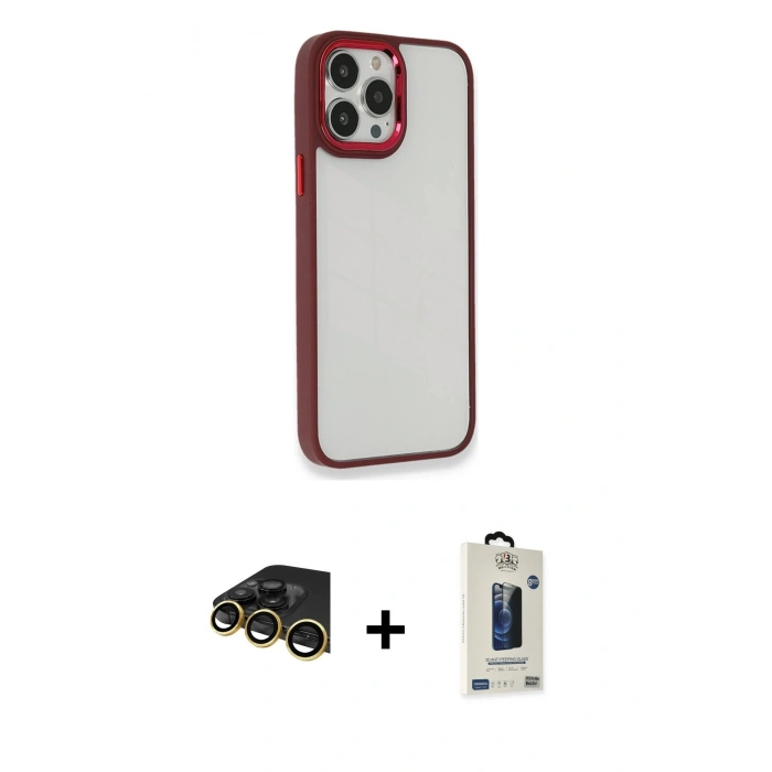 MARSİLYAN™- iPhone 14 Pro Max Kılıf Eksen Doku Prime - Siyah Bilvis Hayalet Cam Ekran Koruyucu + Raze Metal Kamera Lens - GD